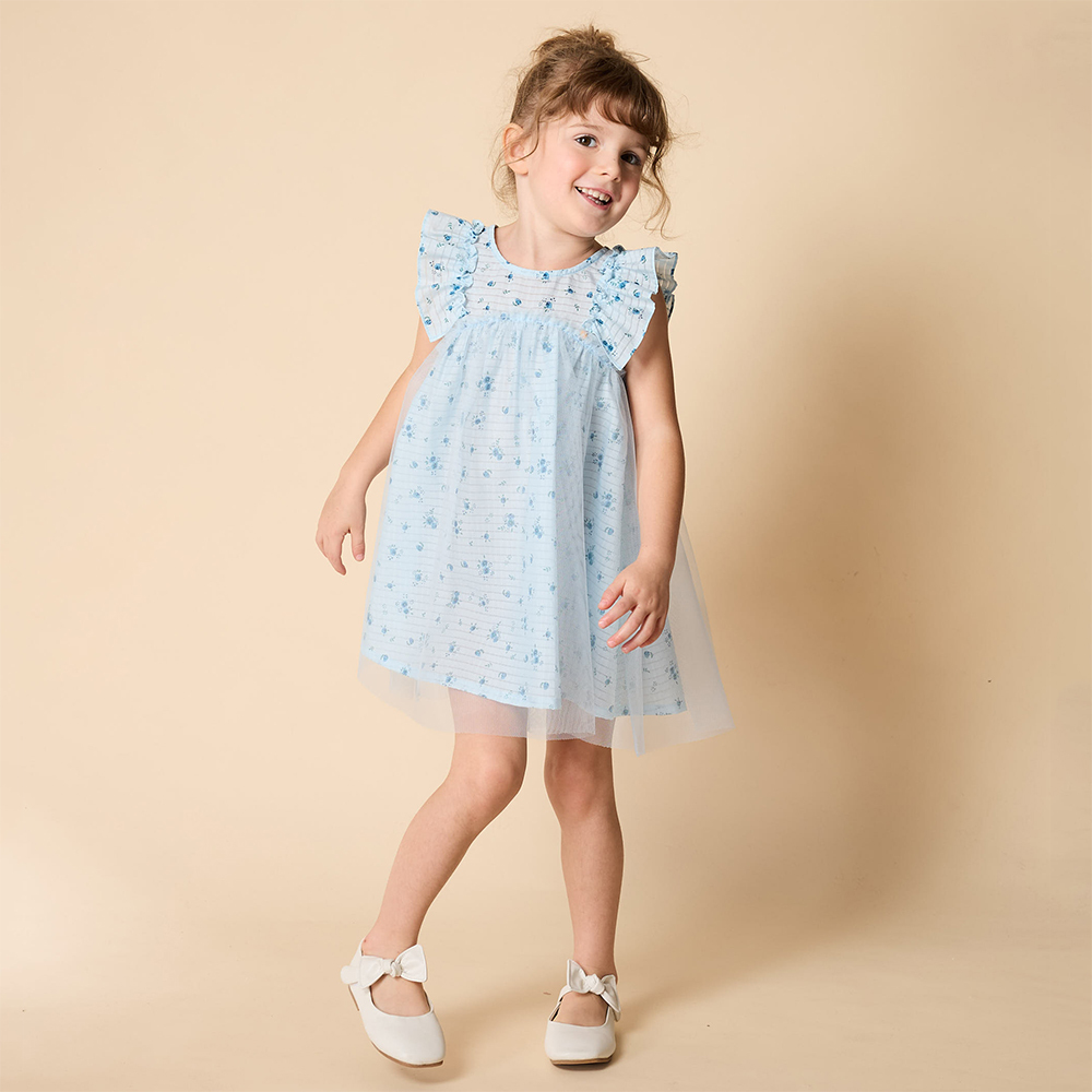 PIPPY 幽蘭飄碎花飄逸網紗圓領連身裙洋裝 水