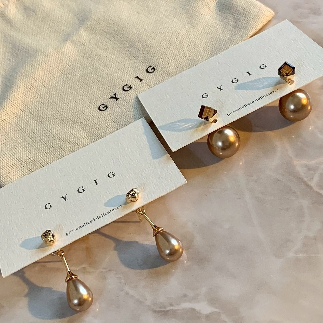 Gy”rose玫瑰香檳金珍珠鑽浪漫耳墜系列