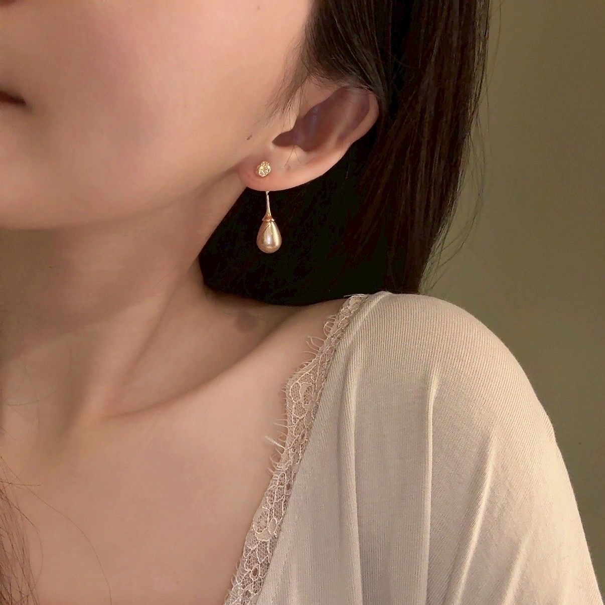 Gy”rose玫瑰香檳金珍珠鑽浪漫耳墜系列