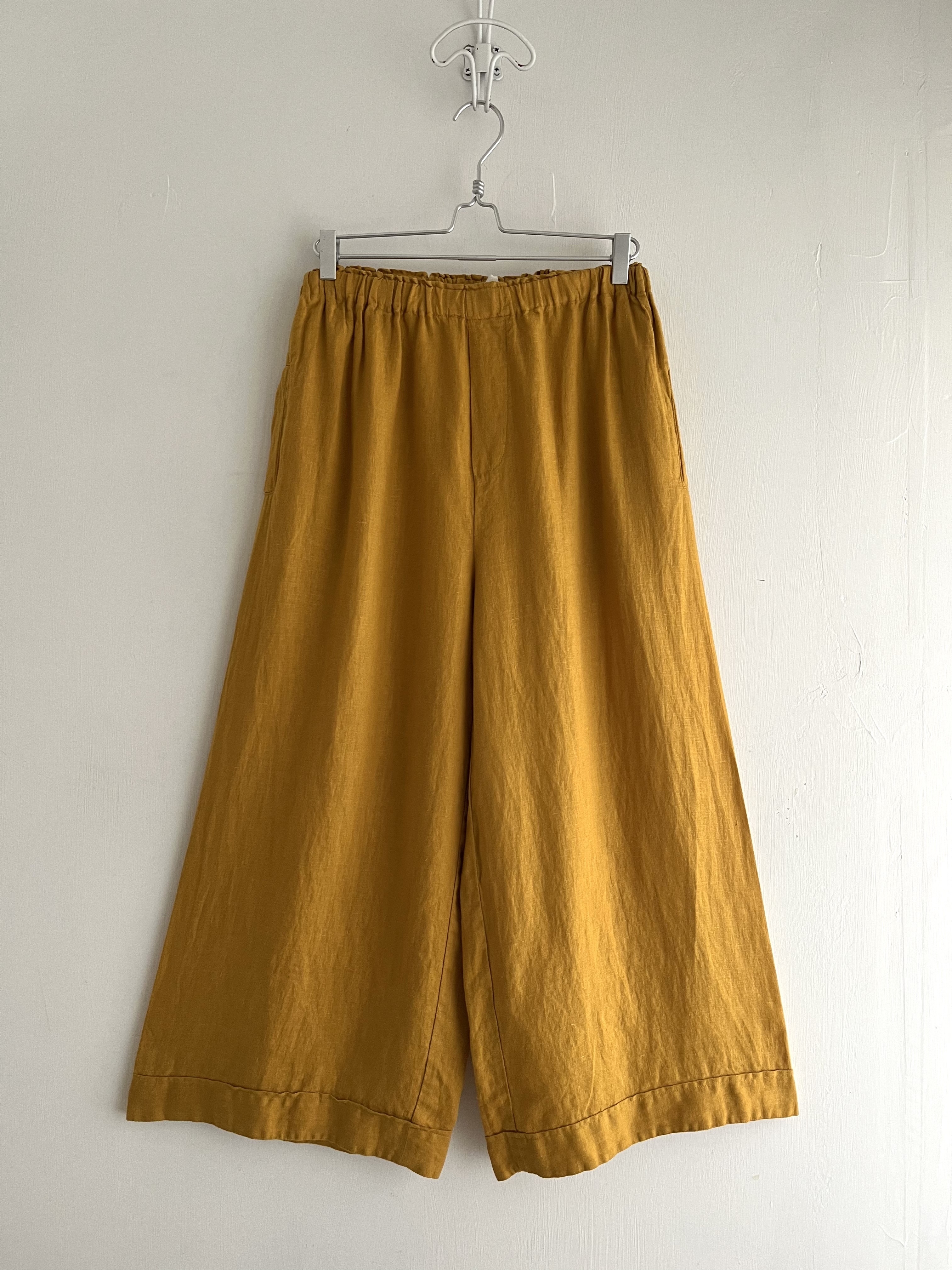 駱駝色麻質全橡筋闊褲