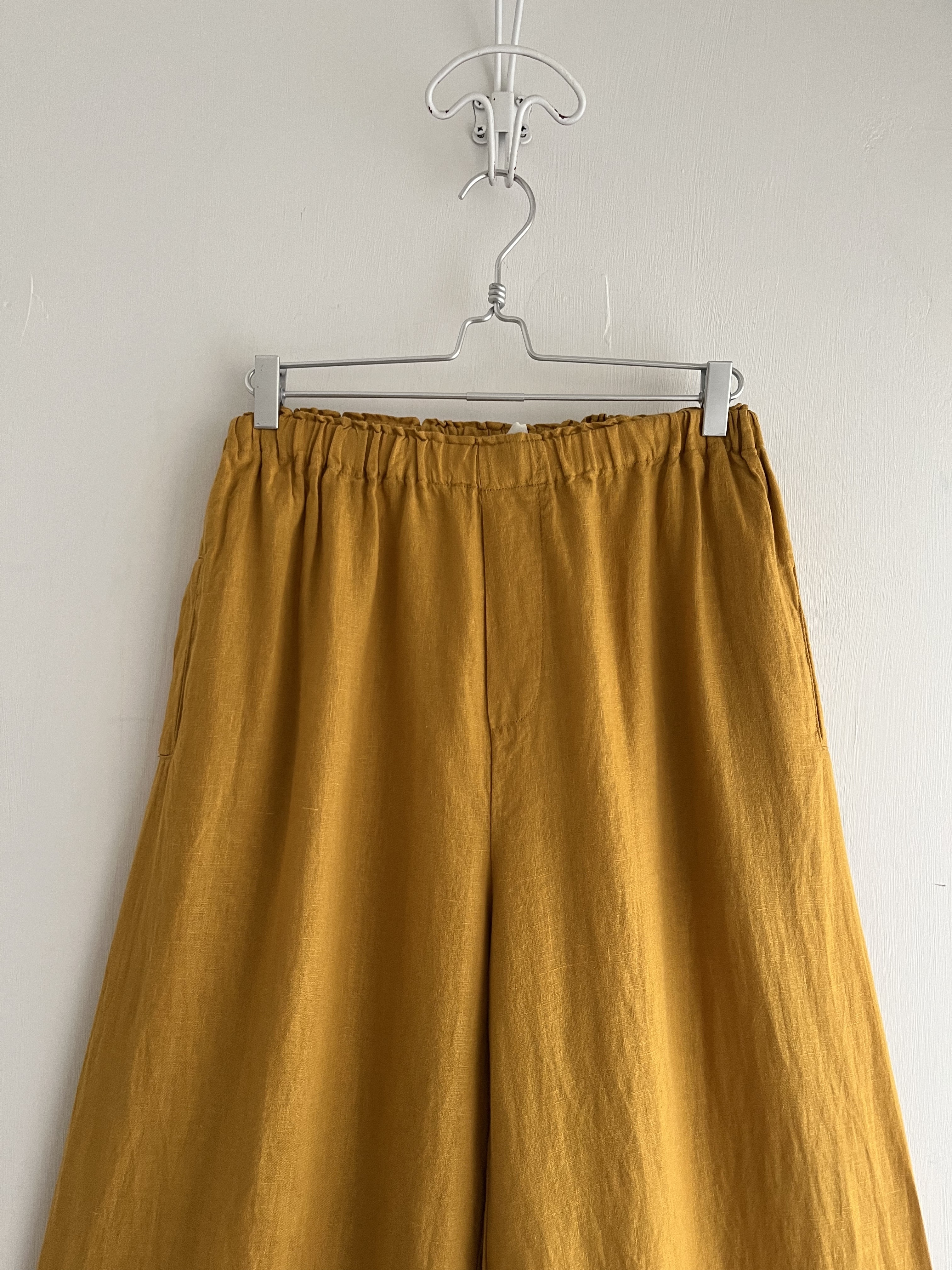 駱駝色麻質全橡筋闊褲