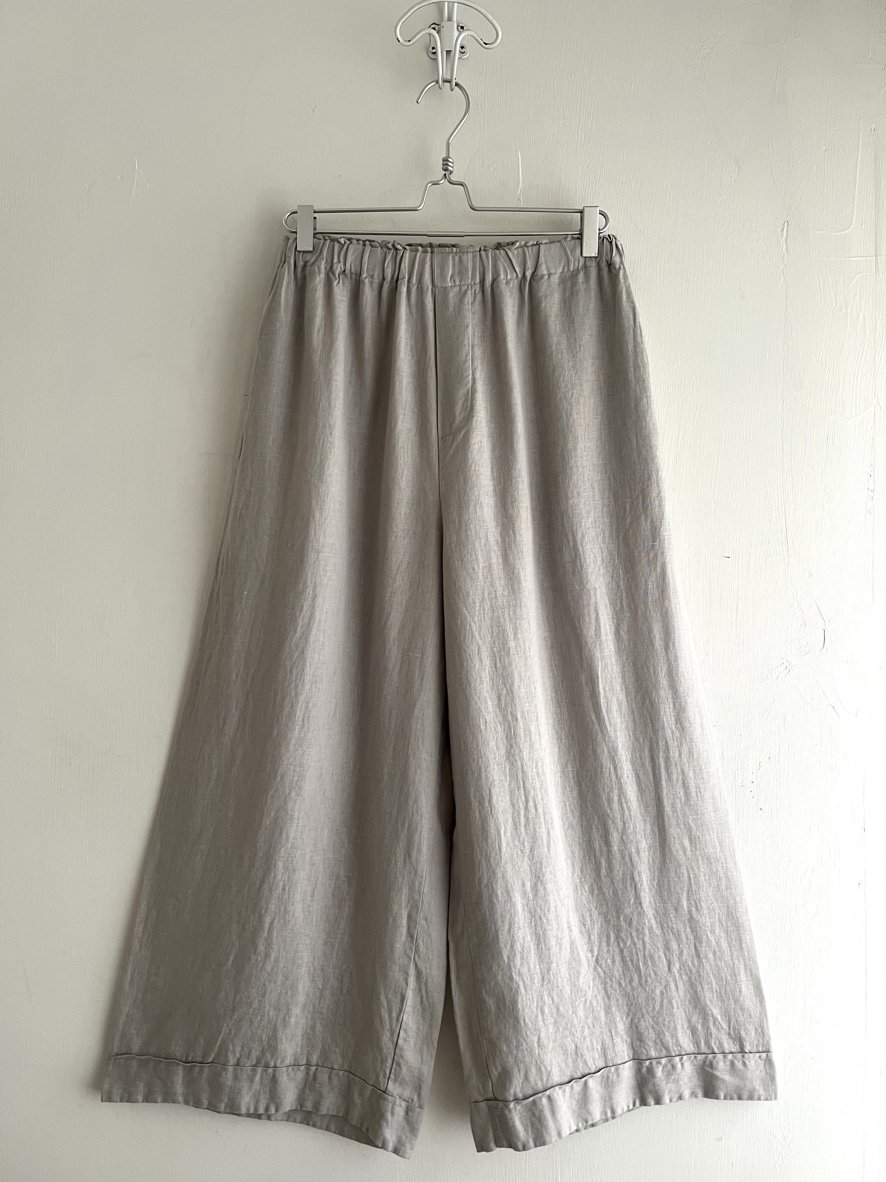 淺灰色麻質全橡筋闊褲