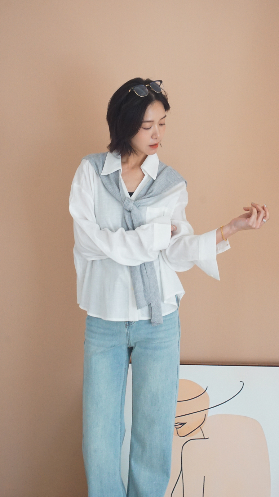 附披肩領料襯衫