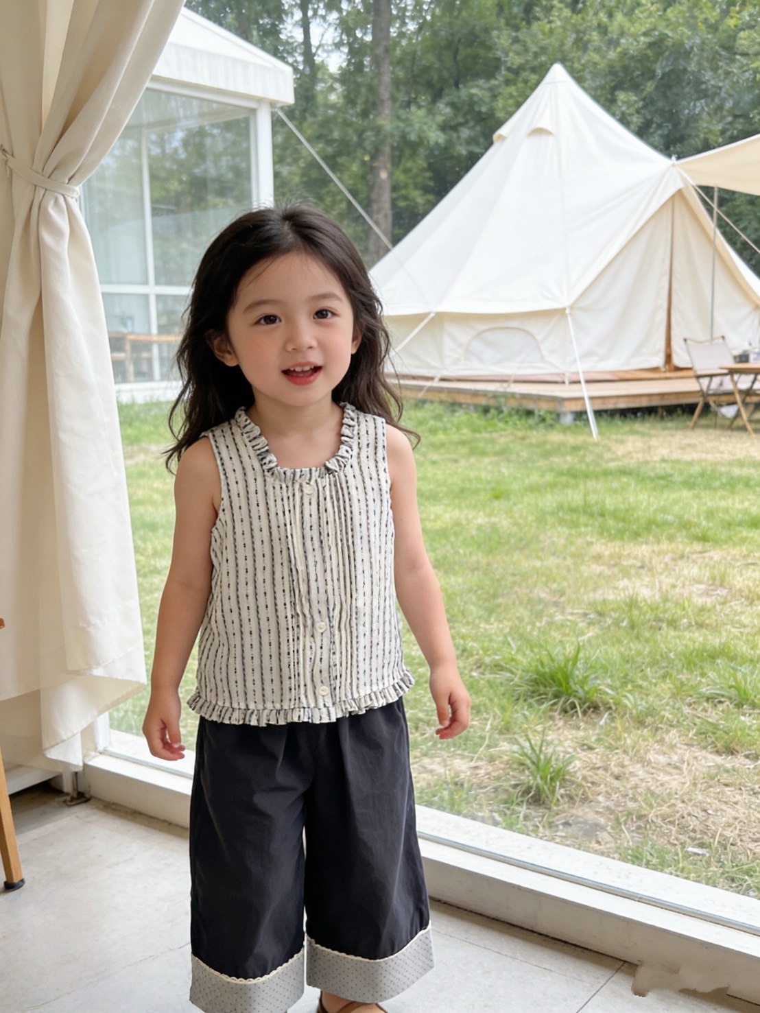 後綁帶無袖上衣