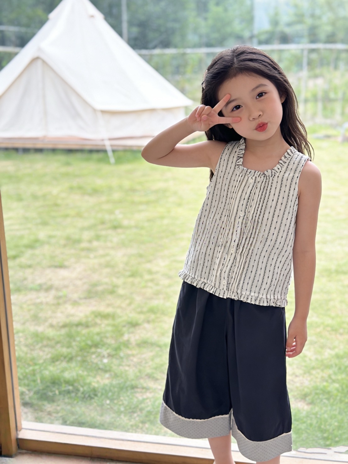 後綁帶無袖上衣