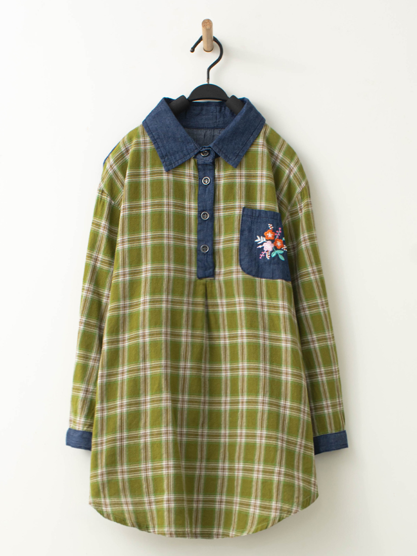 格紋牛仔布上衣天絲棉雙排釦A字裙組合