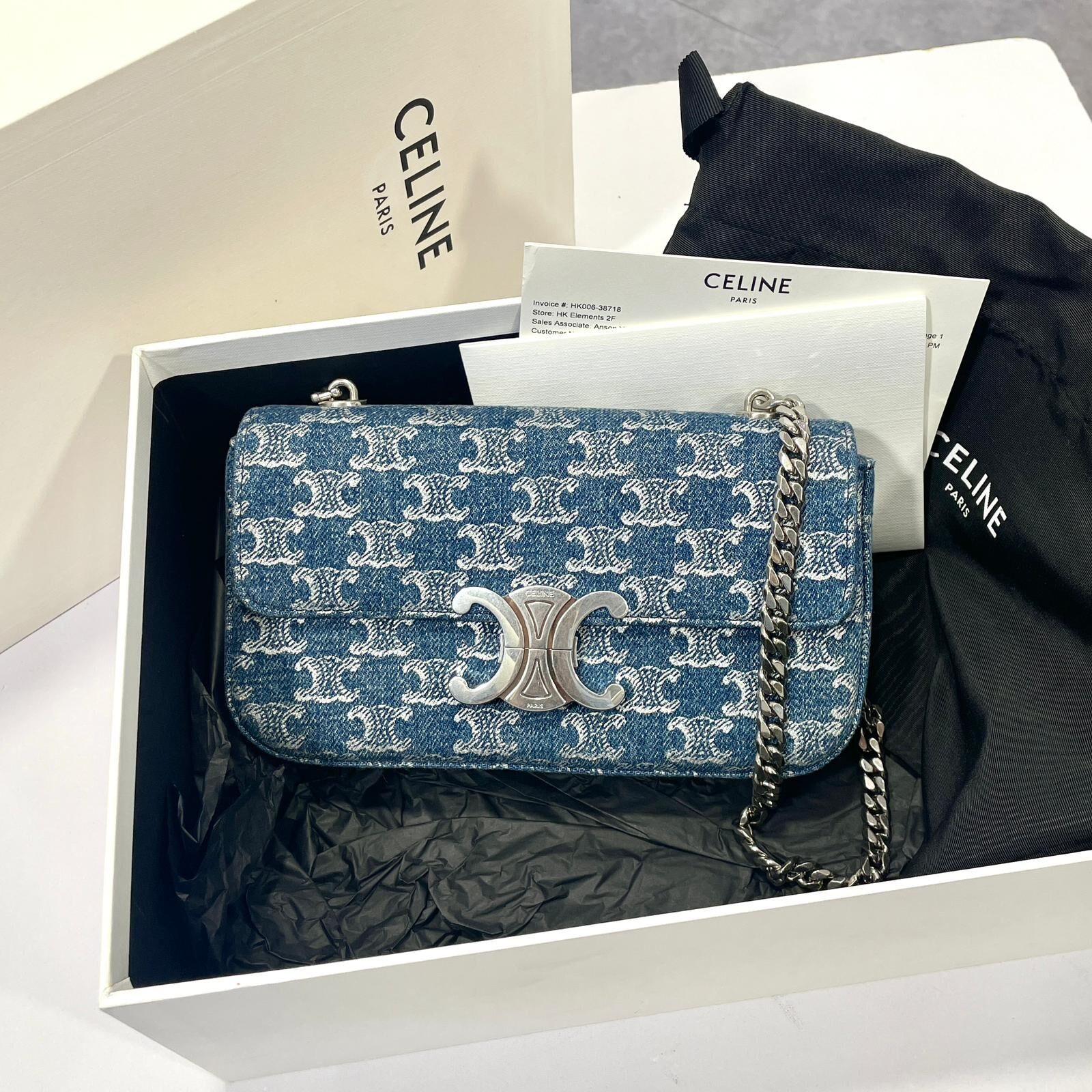 全新CELINE CLAUDE DENIM TRIOMPHE CHAIN SHOULDER 牛仔布 #思琳單肩包 115202FLX #BRAND NEW #香榭站正品