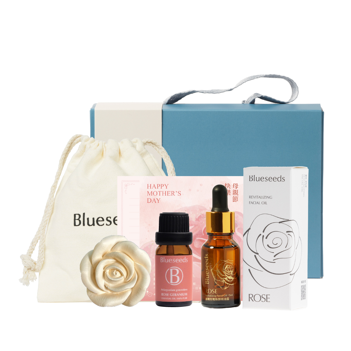 【晨曦玫瑰禮盒】玫瑰天竺葵精油10ml+玫瑰精油露15ml+玫瑰擴香石+卡片+品牌帆布袋