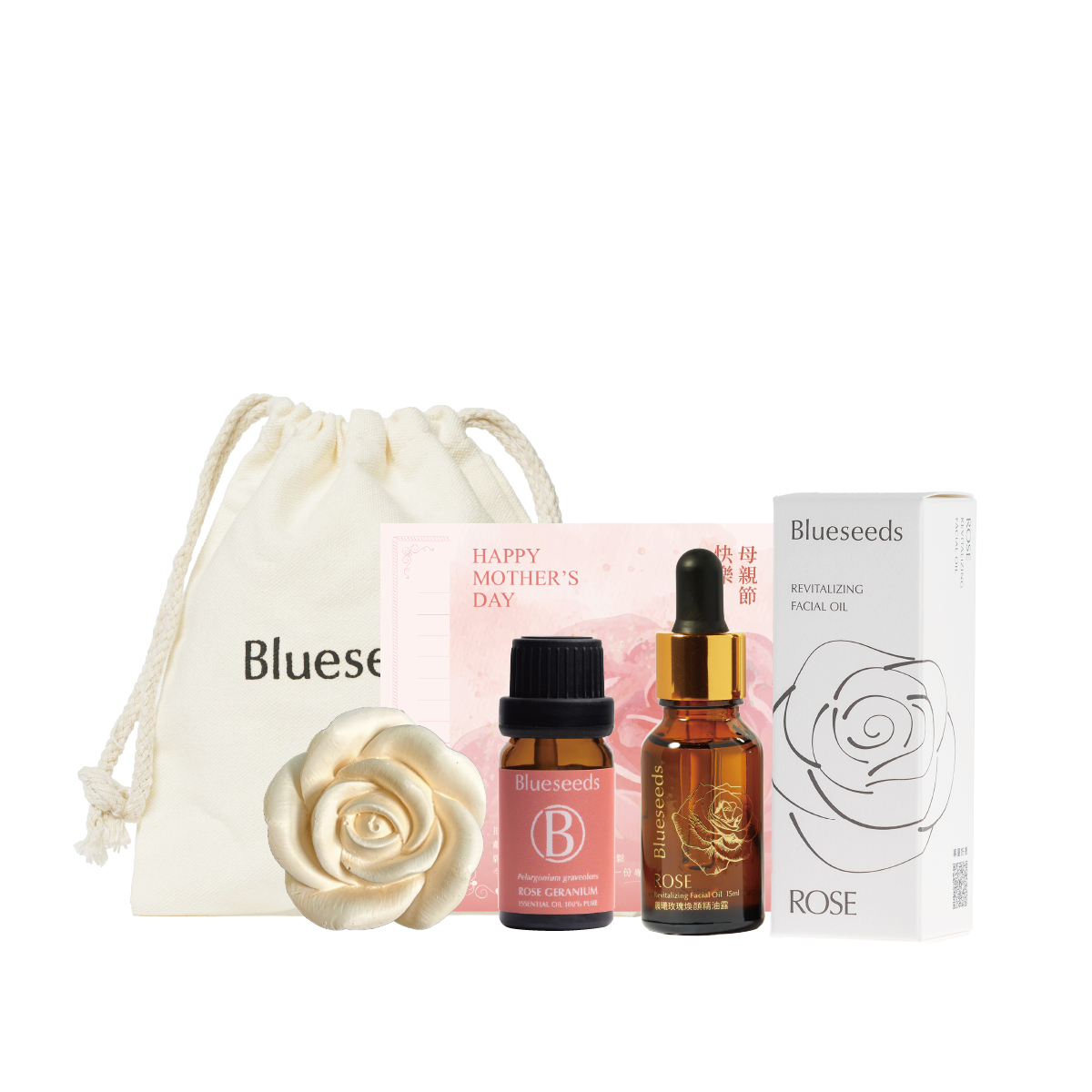 【晨曦玫瑰禮盒】玫瑰天竺葵精油10ml+玫瑰精油露15ml+玫瑰擴香石+卡片+品牌帆布袋