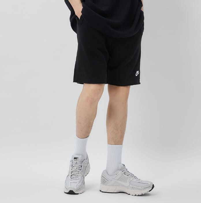 NIKE 短褲 NSW 黑 刺繡LOGO 基本款 不修邊 棉短褲 男 DX0767-010