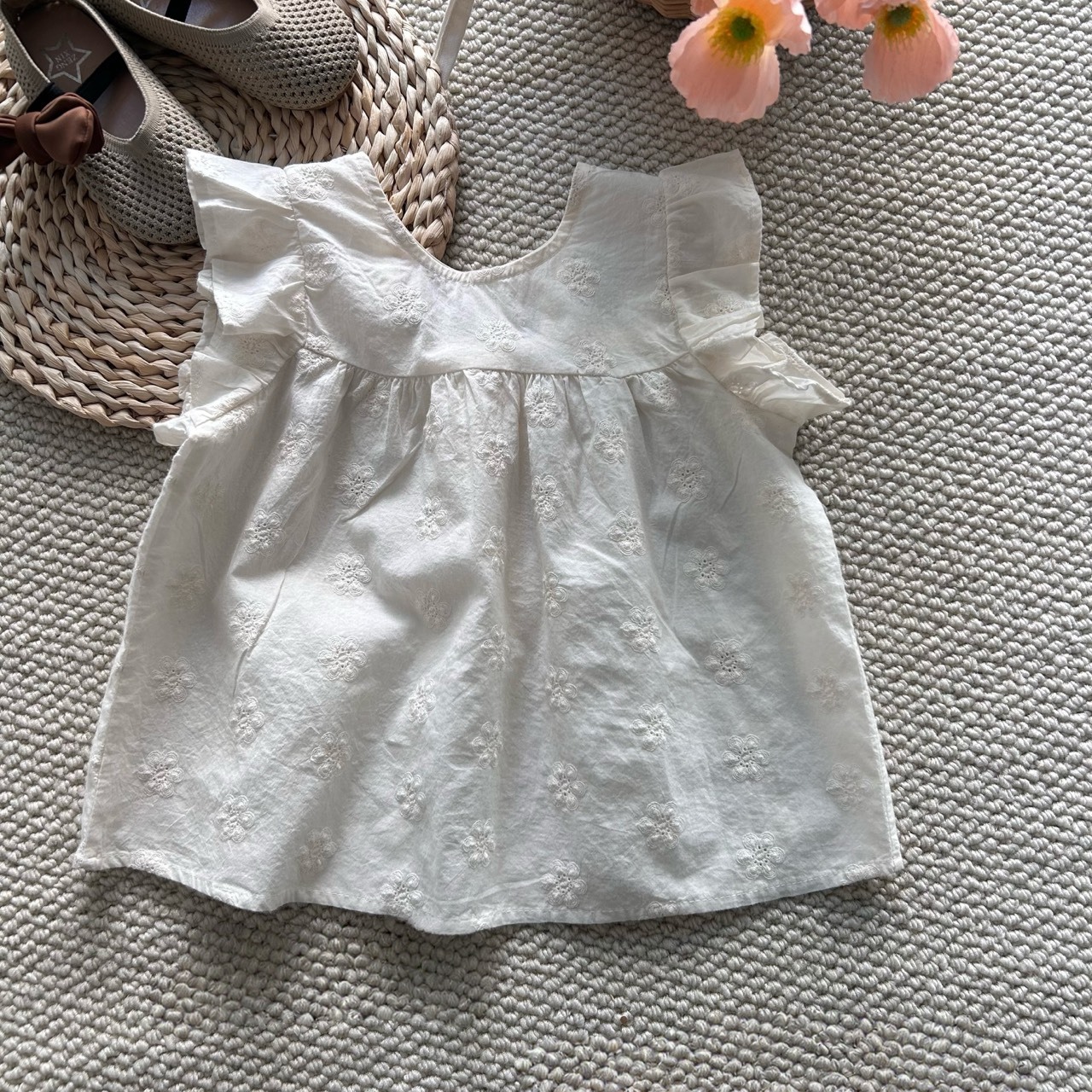 緹花蕾絲邊後綁帶上衣