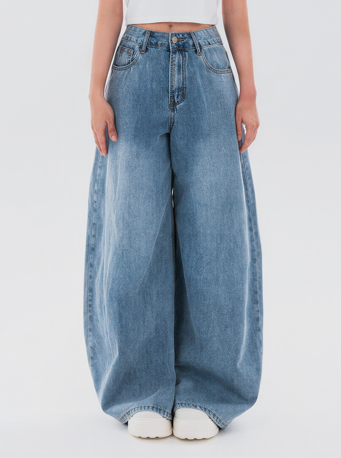 【2件1499】空氣感涼爽 寬版翻蓋牛仔褲