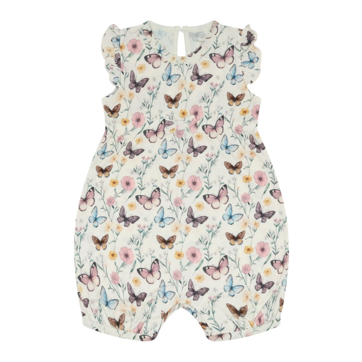 〖 Hust & Claire 〗米白花花蝴蝶竹纖維連身衣