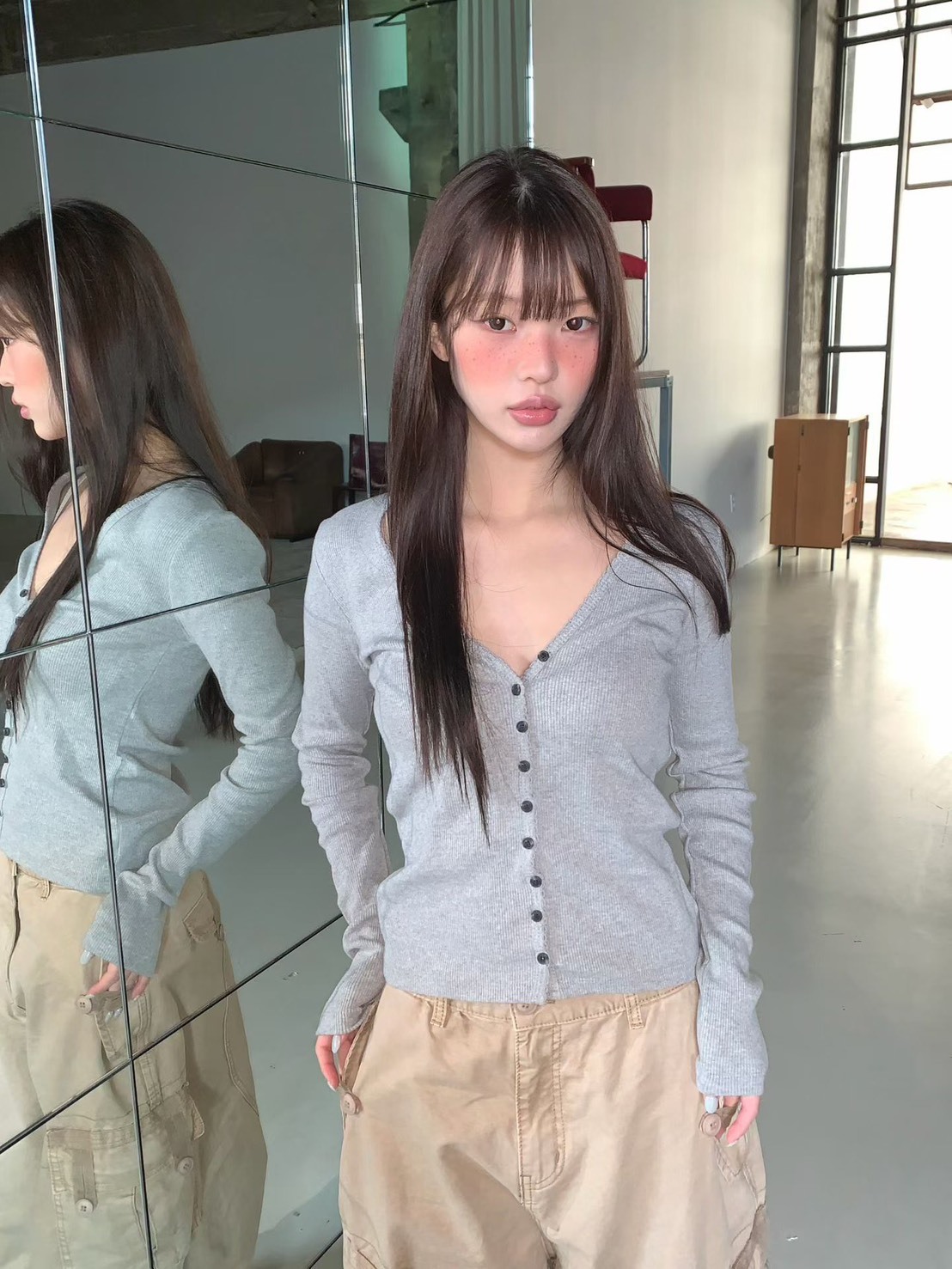 開v長袖t
