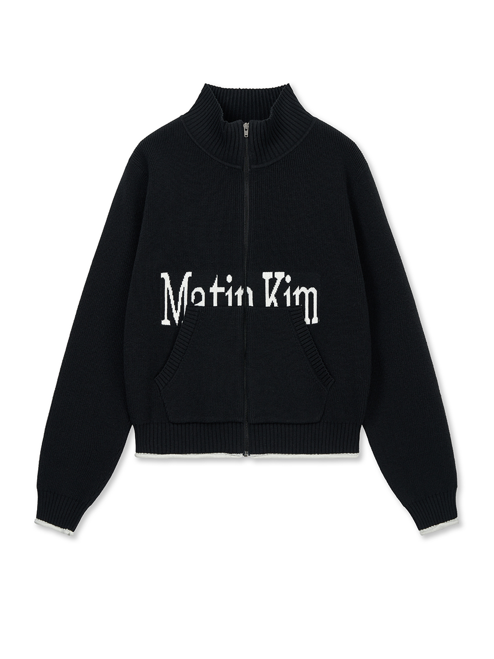 Matin Kim字母設計針織拉鍊外套 黑色