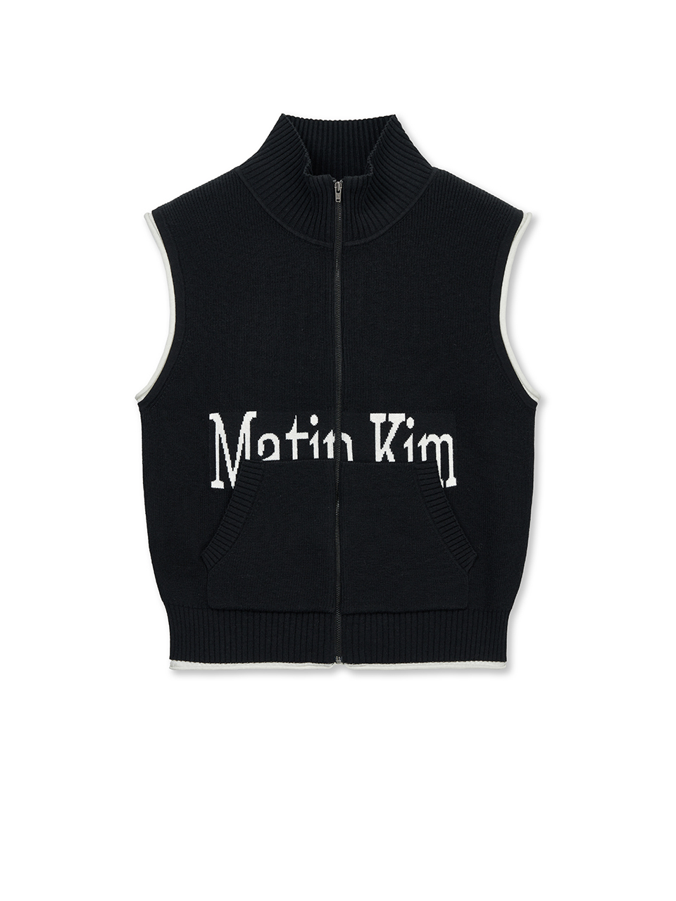 Matin Kim字母設計針織拉鍊背心 黑色