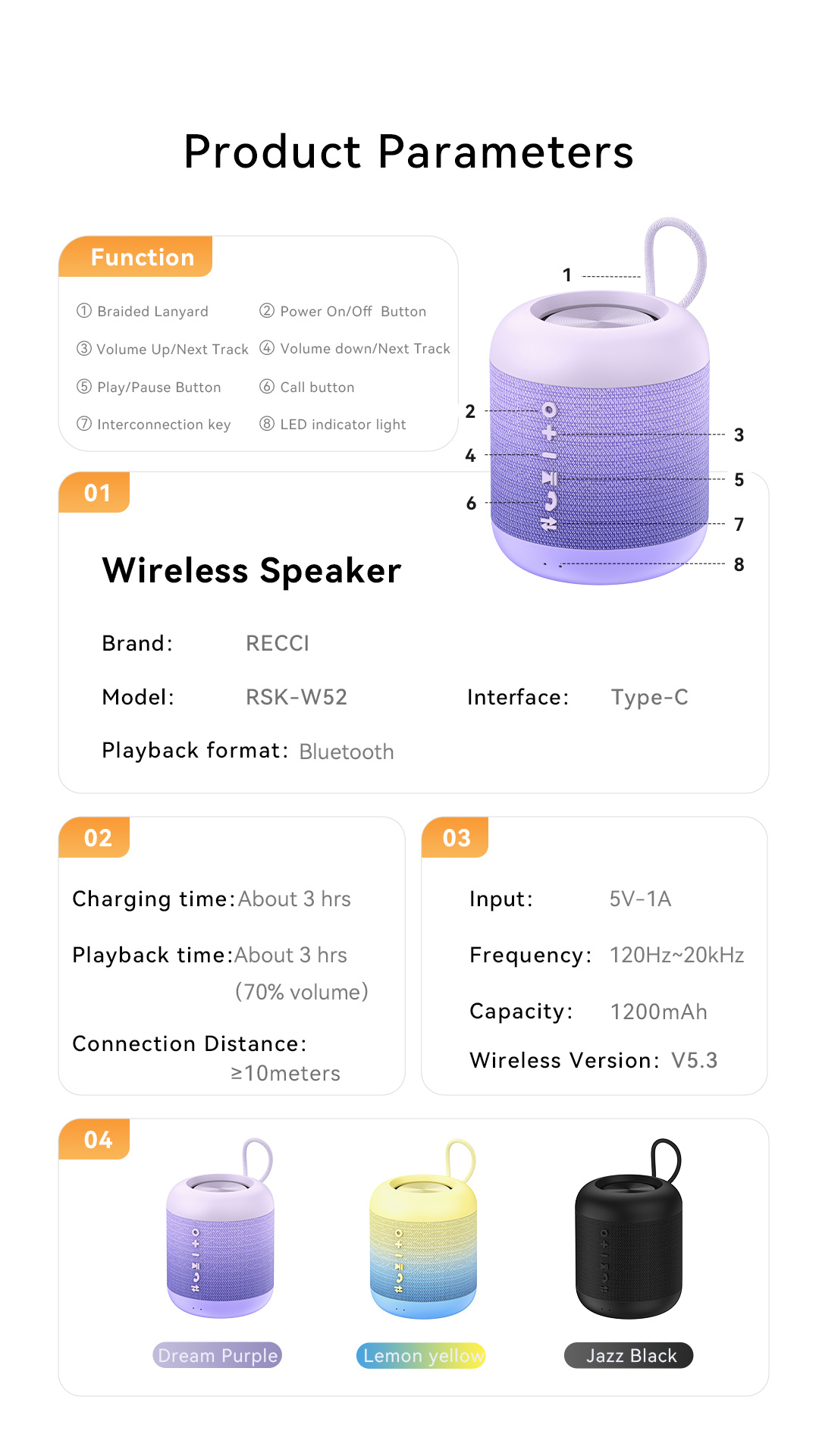 Recci True Wireless Bluetooth Speaker RSK-W52