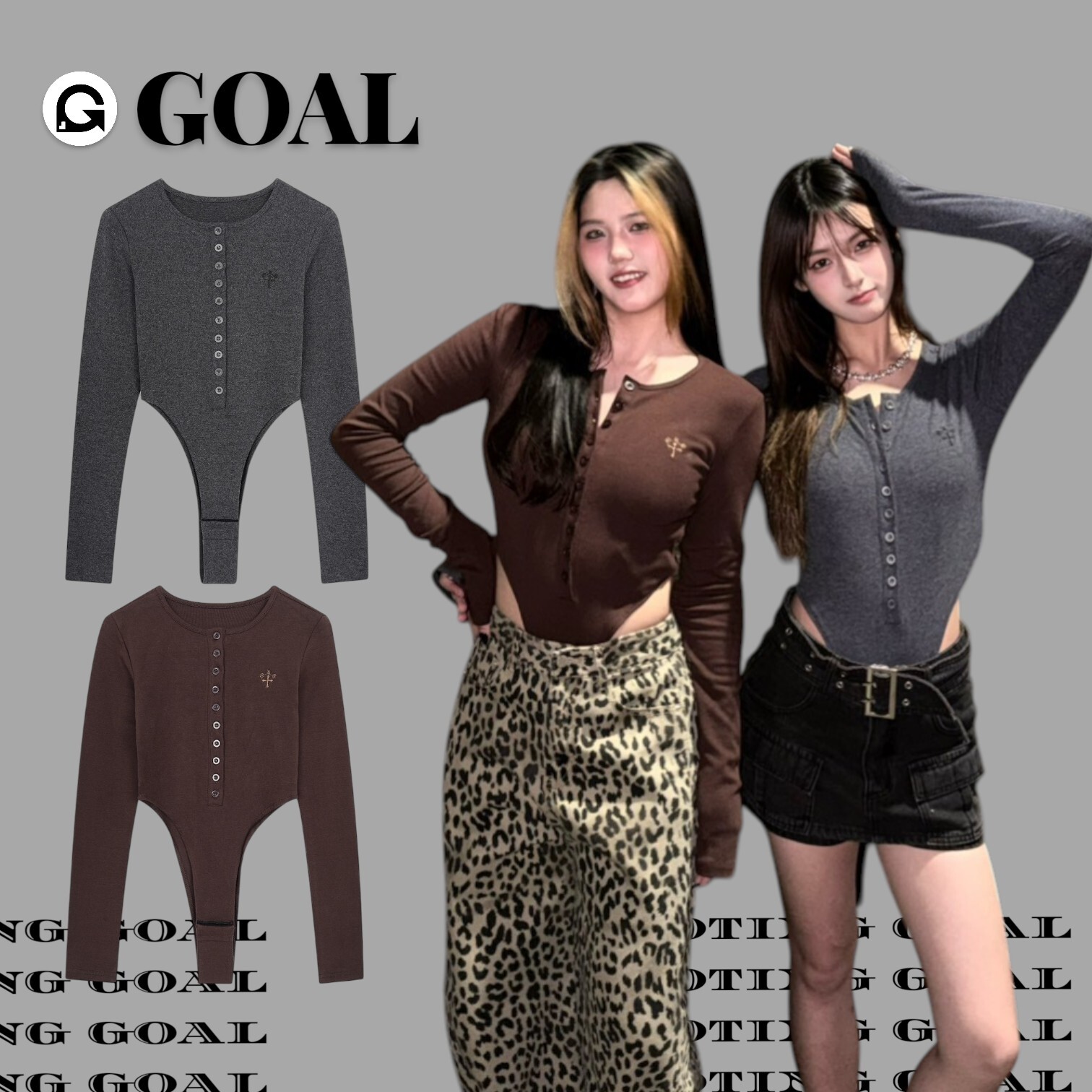 (GOAL) 美式修身連體鈕扣長袖 MQ8053