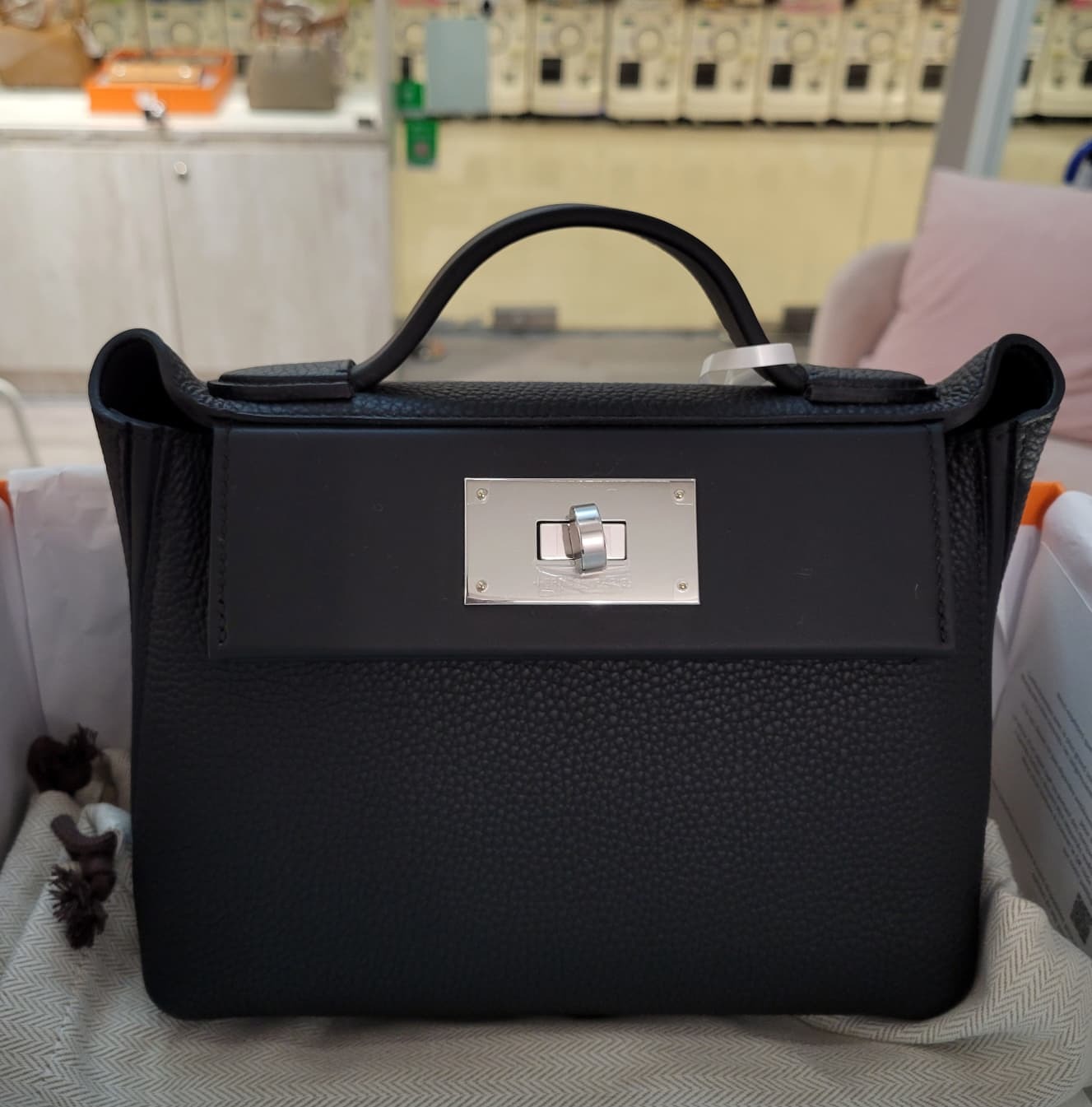 HERMES MINI 2424 NOIR CK TOGO/SWIFT 黑銀