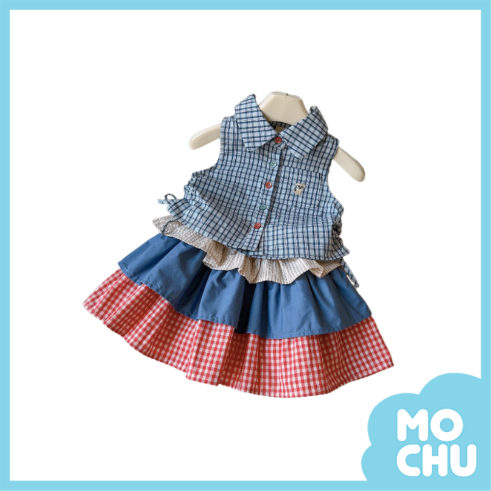 格紋無袖襯衫蛋糕裙套裝