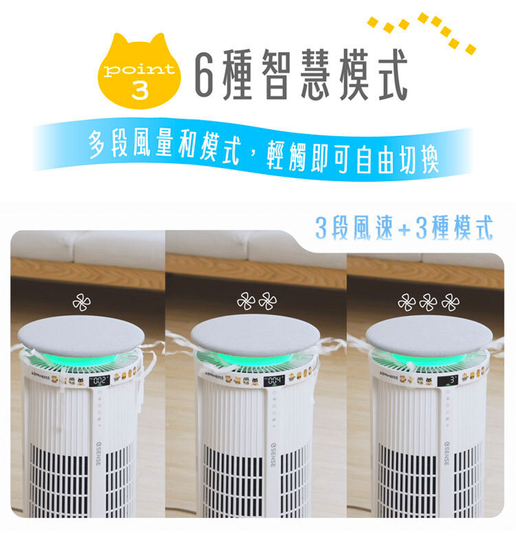 極淨喵空氣清淨機睡眠模式功能,20dB 極致靜音運作,支援 Tuya Smart 與 Smart Life App 遠端操控。