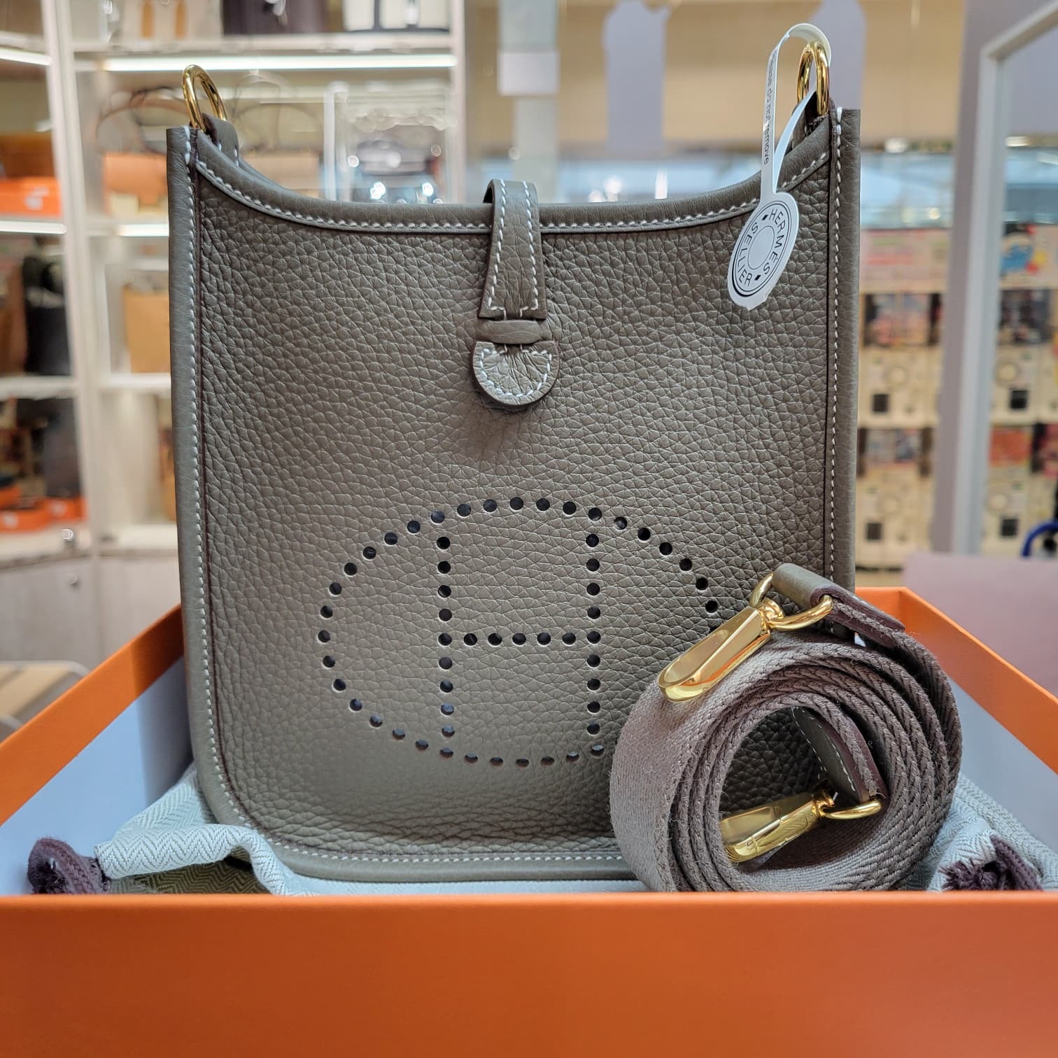 Hermes Mini Evelyne Etoupe/ETOUPE CC 110CM TC 大象灰金扣