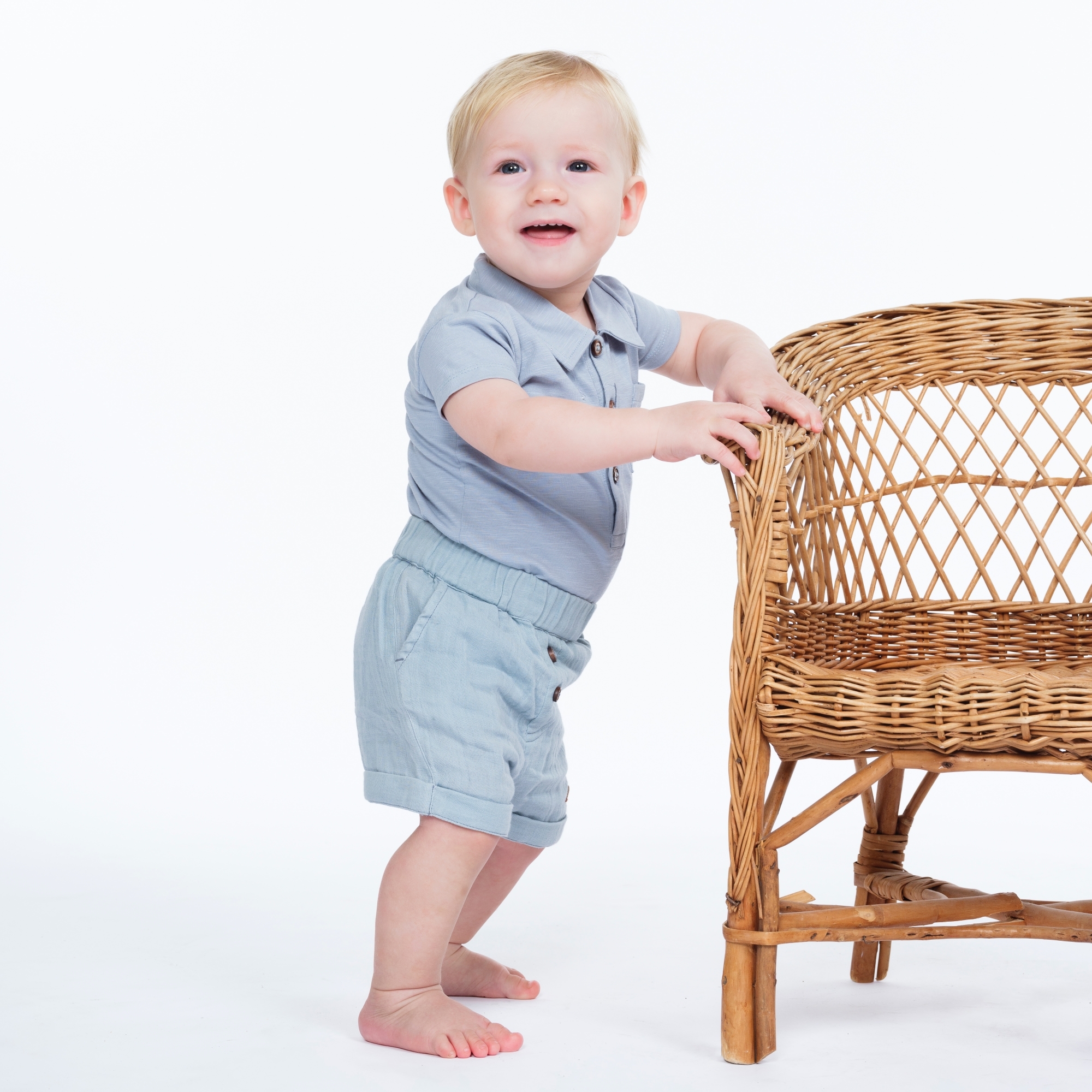 〖 Hust & Claire 〗水藍襯衫包屁衣