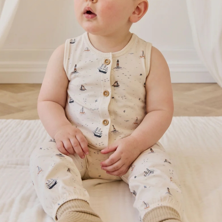 （預購）JAMIEKAY 航海印花無袖連身衣 Organic Cotton Rupert Onepiece - Sailing Day