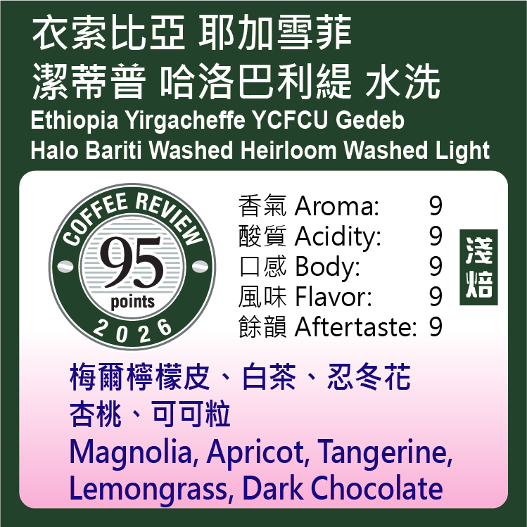 CR95 Ethiopia Yirgacheffe Gedeb Halo Bariti Washed Light