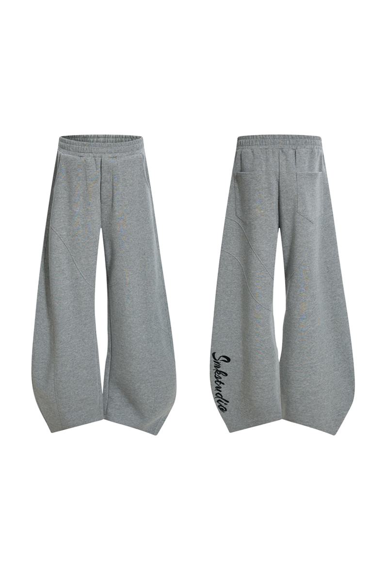 曲線剪裁結構寬版棉褲