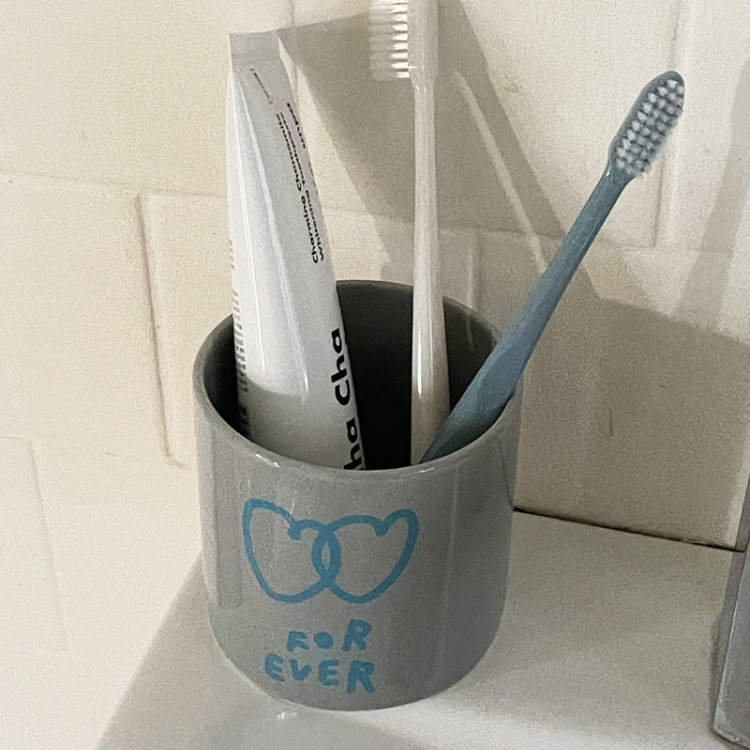 韓國 ooowl 日常塗鴉兩用牙刷杯 FOREVER 灰
