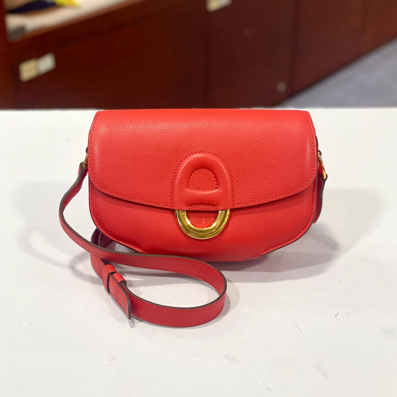 98%NEW二手HERMES CHERCHE MIDI MINI A刻 S5/TOMATE EVERCOLOR 番茄紅金扣 #愛馬仕豬鼻包 #香榭站正品