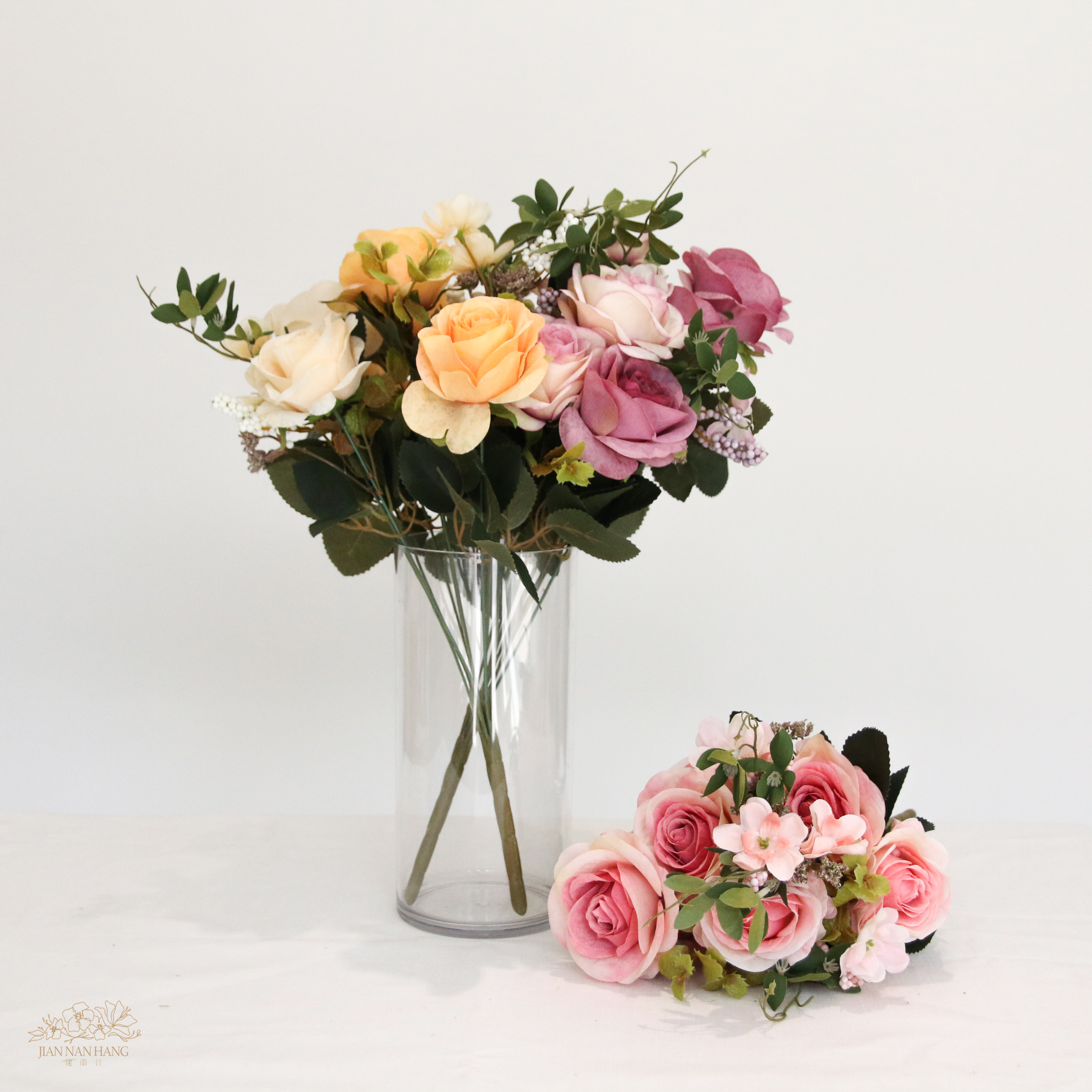 人造花 10頭秋色香檳玫瑰 3色