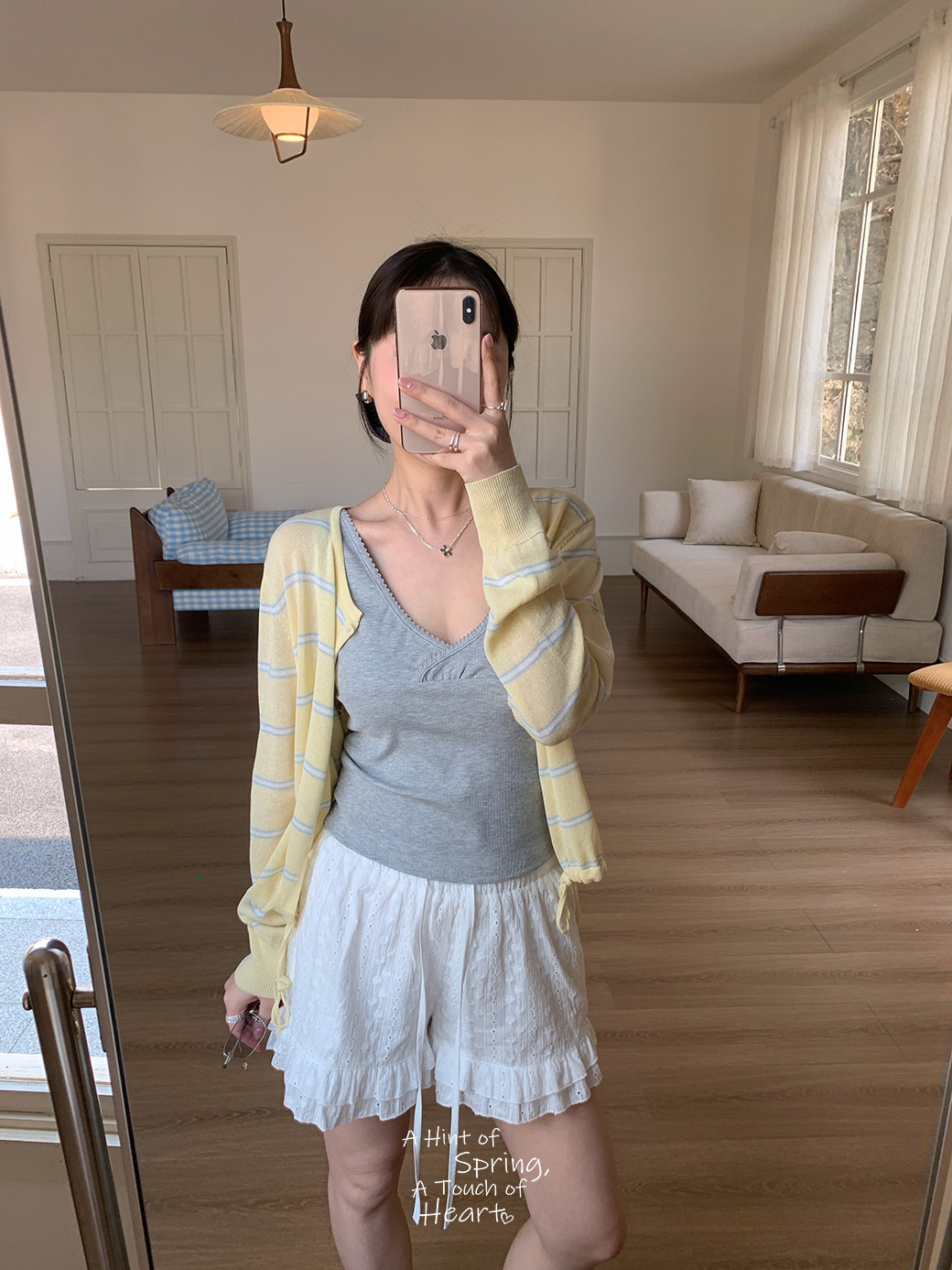 (G14)蛋黃醬條紋針織防曬外套-2色