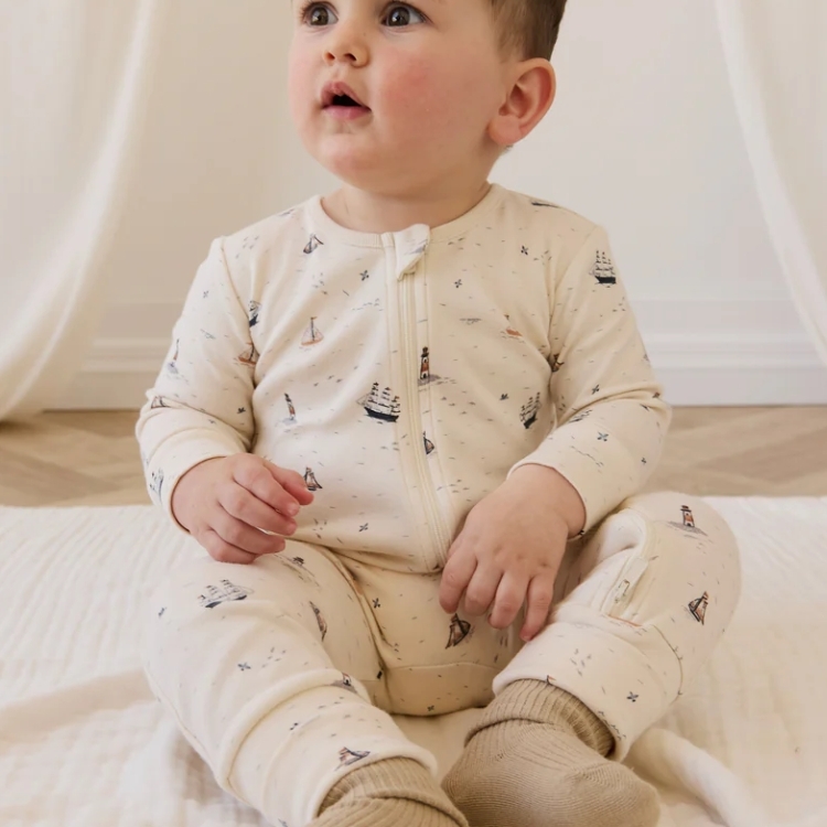 （預購）JAMIEKAY 航海印花前拉鍊連身褲 Organic Cotton Reese Zip Onepiece - Sailing Day