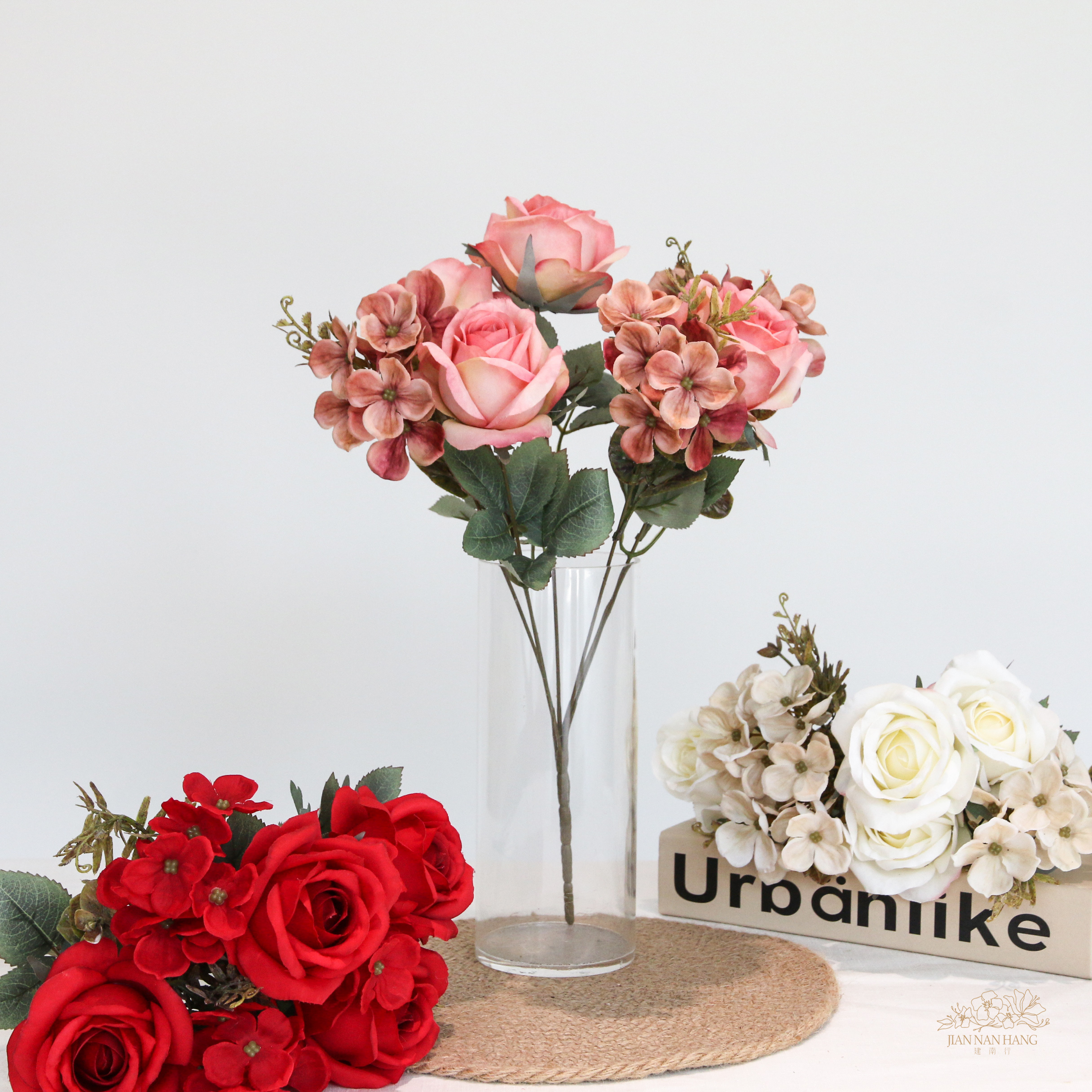 人造花 北歐玫瑰繡球花束 3色