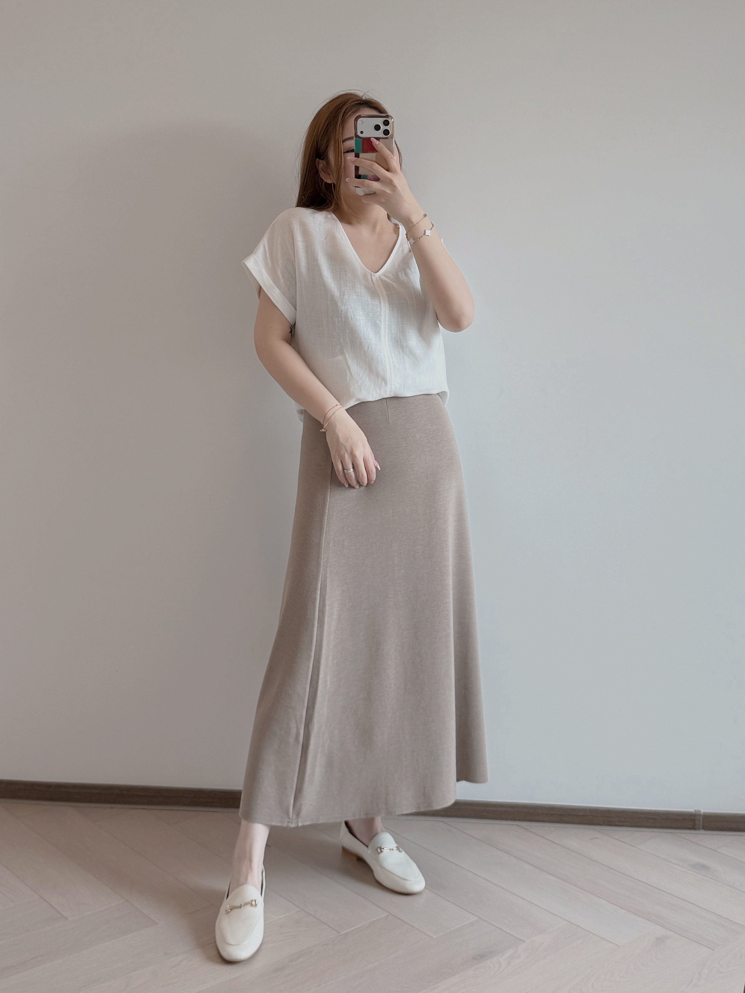 現貨 7392 薄款燕麥色針織休閒長裙