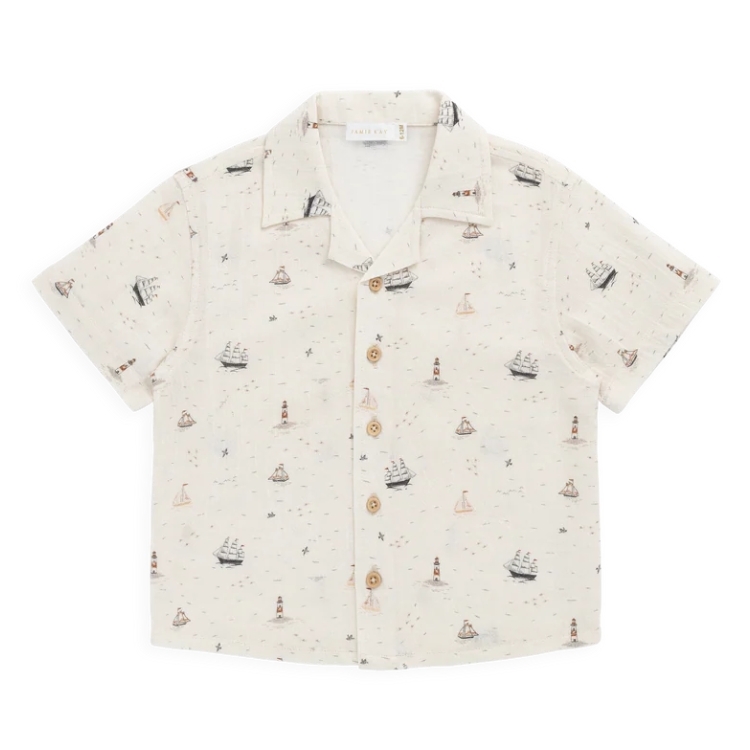 （預購）JAMIEKAY 航海印花短袖襯衫 Organic Cotton Silas Shirt - Sailing Day