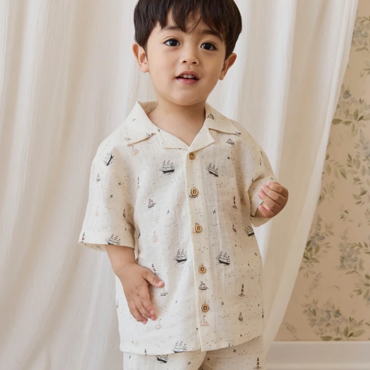 （預購）JAMIEKAY 航海印花短袖襯衫 Organic Cotton Silas Shirt - Sailing Day