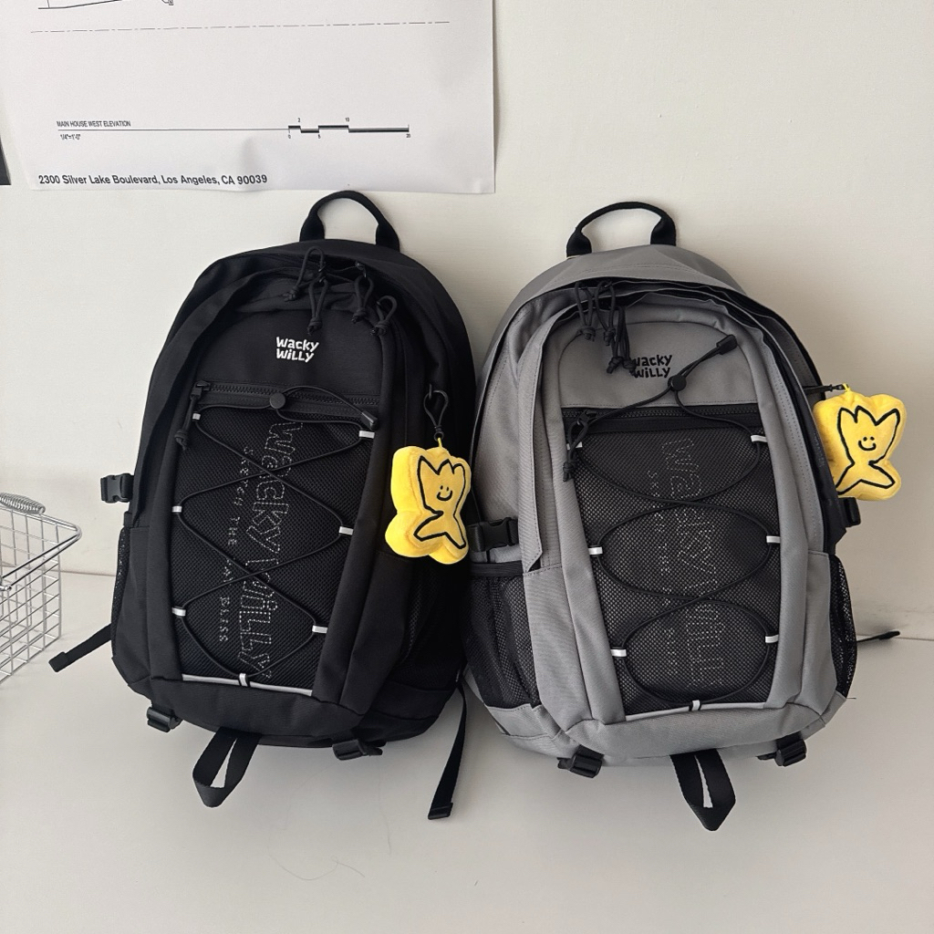 （現貨）韓牌 Wacky willy 火柴人 簍空logo 網格 後背包 WA2601BP04