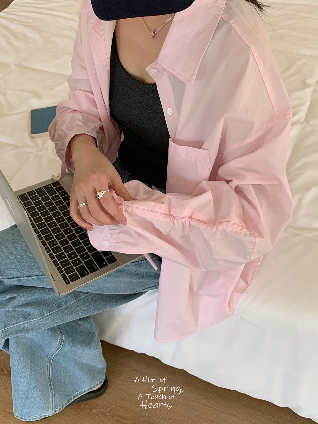 (G07)手袖抽繩設計少女襯衫-3色