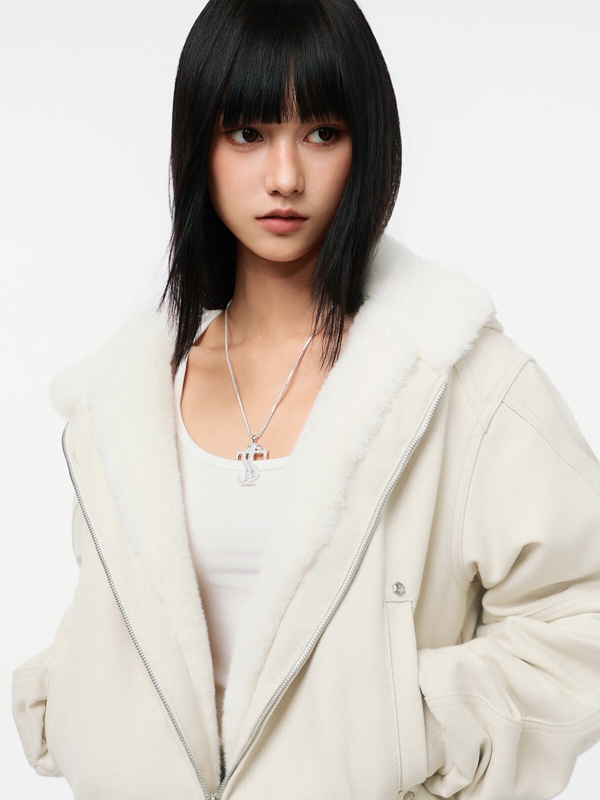 STK SmallTownKid 鉚釘十字 座山雕毛絨 連帽外套