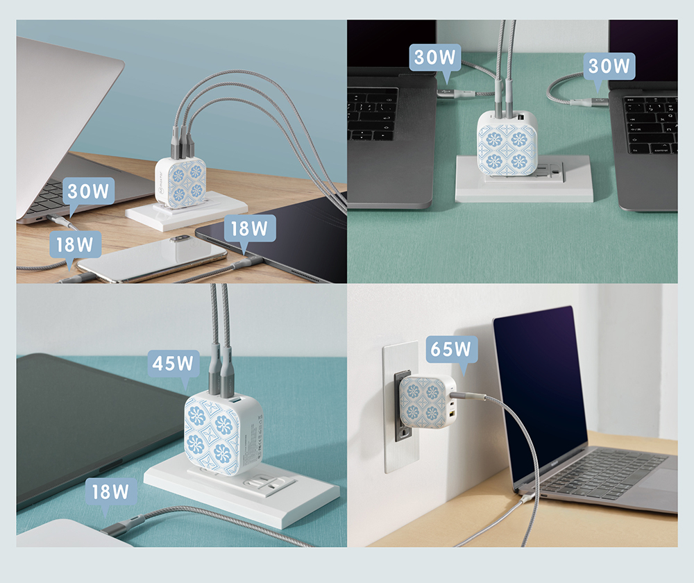 Maktar 66W GaN 印花樂聯名【 小菊花磚 】充電器 口袋快充 3孔快充