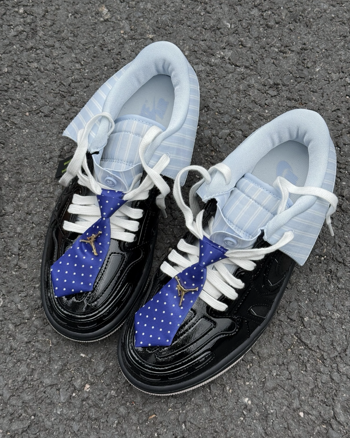 Nike Air Jordan 1 MM V3 黑色 條紋 漆皮 皮革 可翻折鞋領 領帶裝飾 低筒 男女鞋