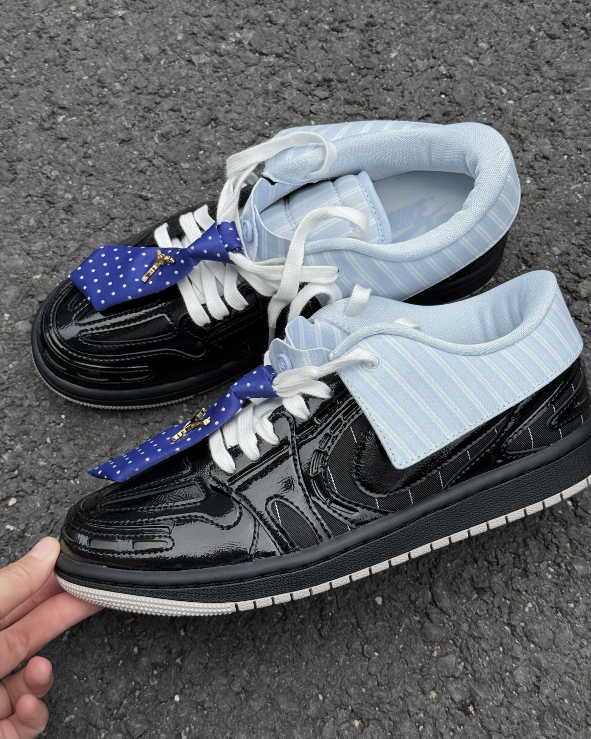 Nike Air Jordan 1 MM V3 黑色 條紋 漆皮 皮革 可翻折鞋領 領帶裝飾 低筒 男女鞋