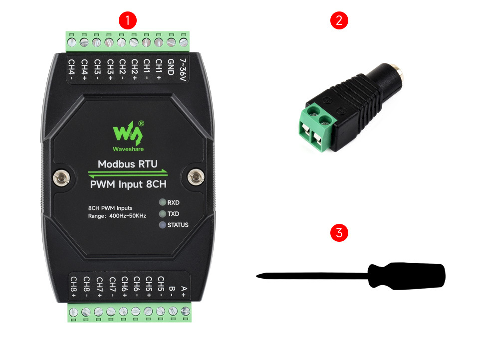 工業級 Modbus RTU 8路 PWM 脈衝輸入模組,出貨清單
