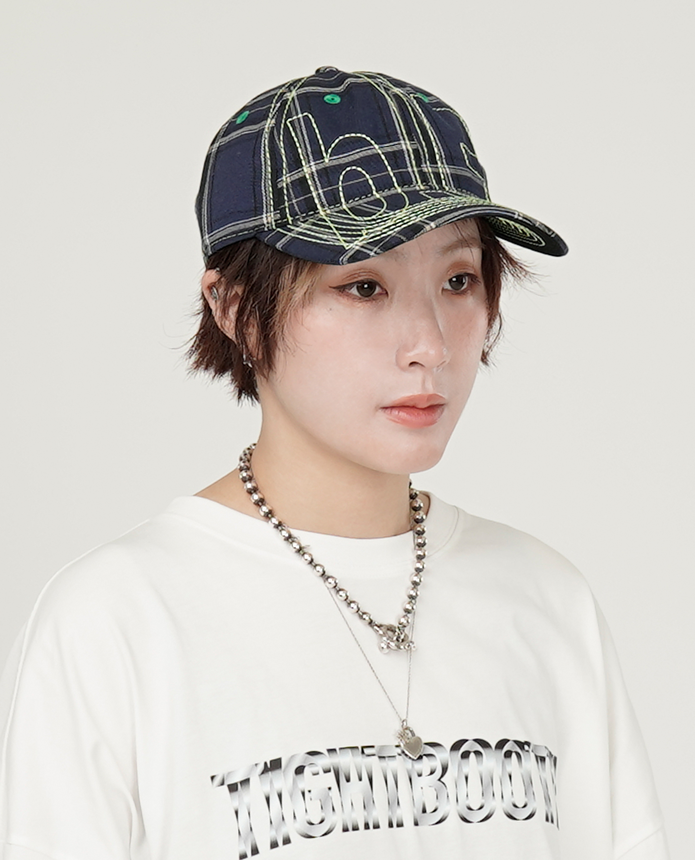 b.Eautiful Vapor 6 Panel Hat (Navy Plaid / Highlighter) - Collection*15