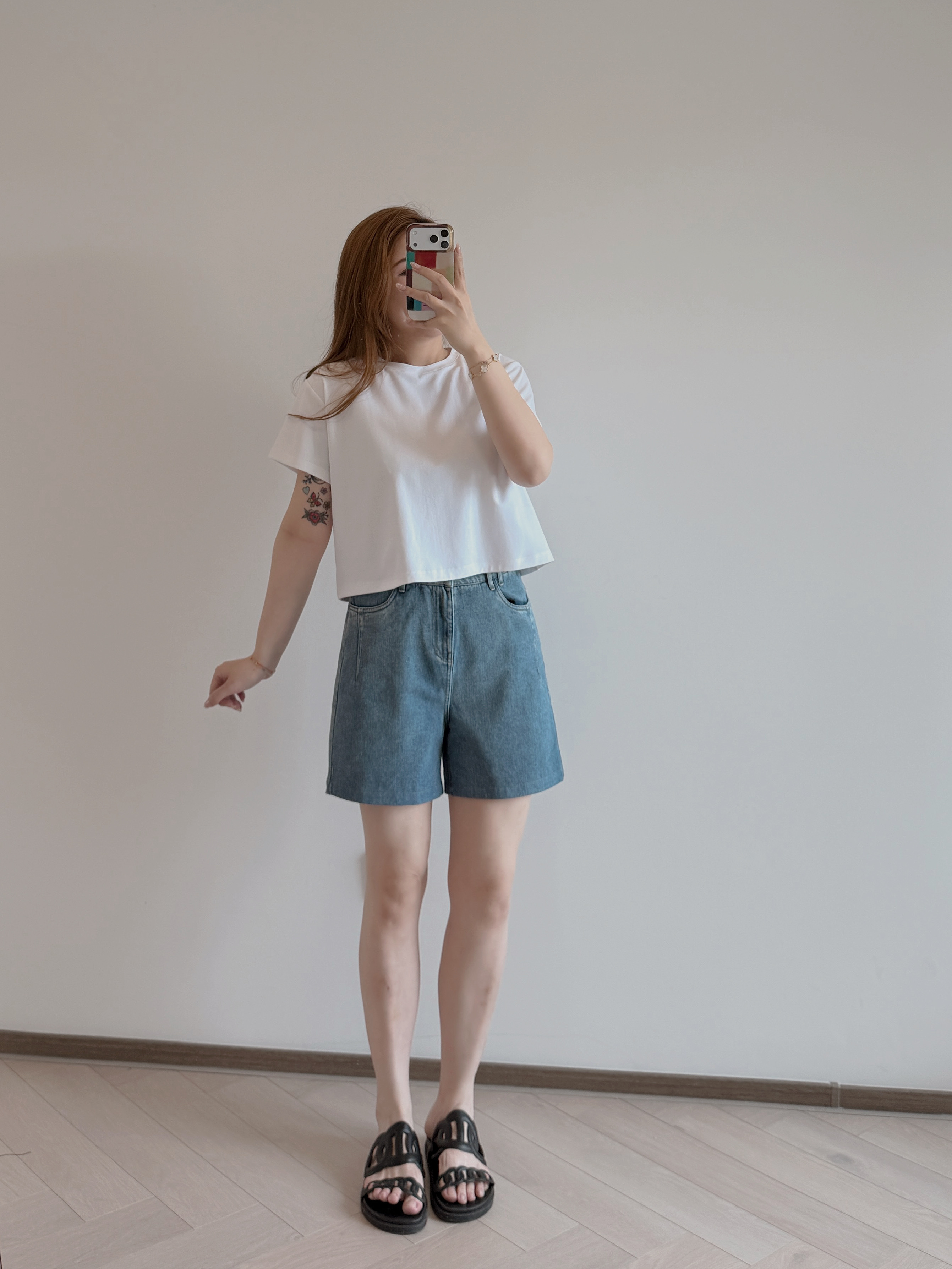 預售 7417 高腰微A薄料牛仔短褲