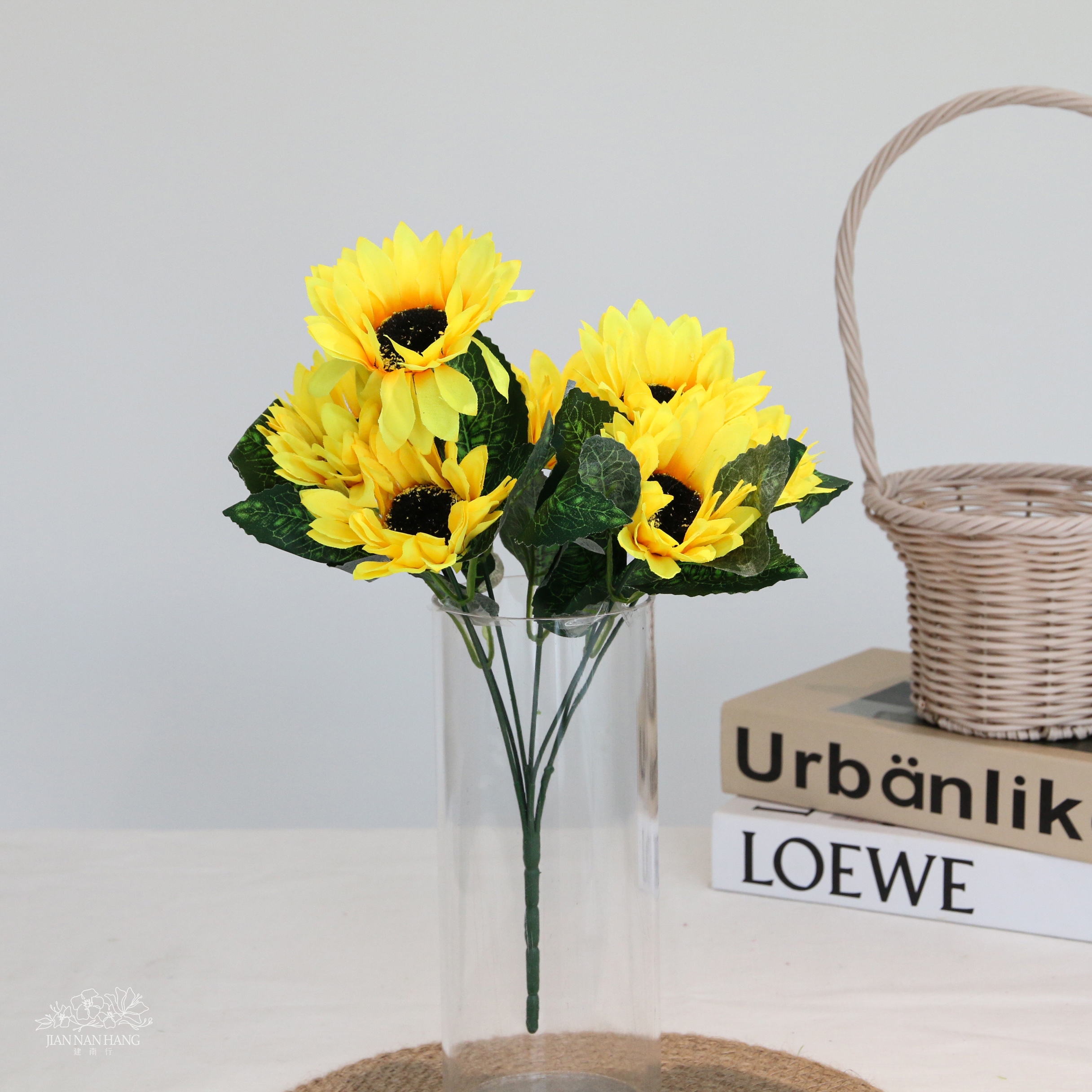 人造花 7頭向日葵 淺黃