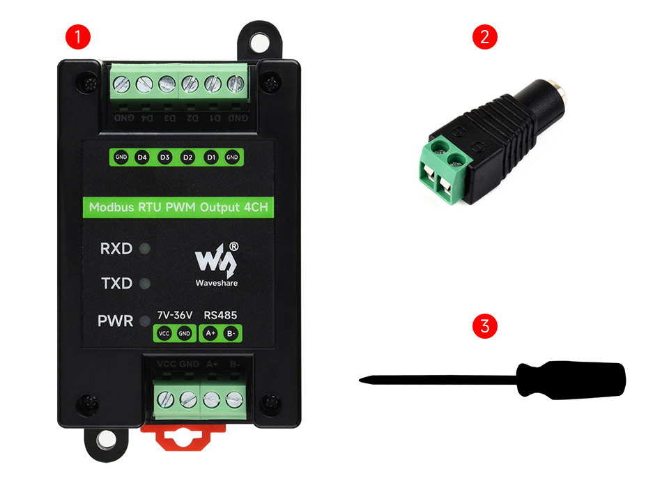 工業級 Modbus RTU 4路 PWM 脈衝輸出模組,出貨清單